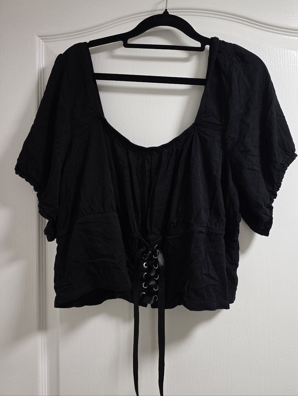 EUC Torrid Nightfall Black Lace-Up Peasant Top